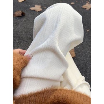人字紋雪尼爾闊腿褲女秋冬季2025新款高腰垂感休閑加絨白色直筒褲