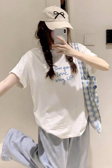 韓國高級感簡約寬鬆休閒白色短袖T恤夏季新款百搭純棉女生上衣 大學T