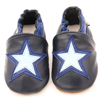 【BABY:MAMI】真皮手工寶寶學步鞋 (#18 深藍星星） 0-6M/6-12M  防滑麂皮底