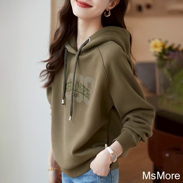 【MsMore】休閒字母加絨簡約百搭抽繩連帽長袖保暖短版上衣# 119437  (現貨+預購)