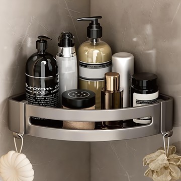 太空鋁置物架 三角籃置物架 浴室收納 廚房收納 陽台收納 儲物室收納 免打孔安裝  30.5 × 22.5 × 4.3cm  灰色  1組