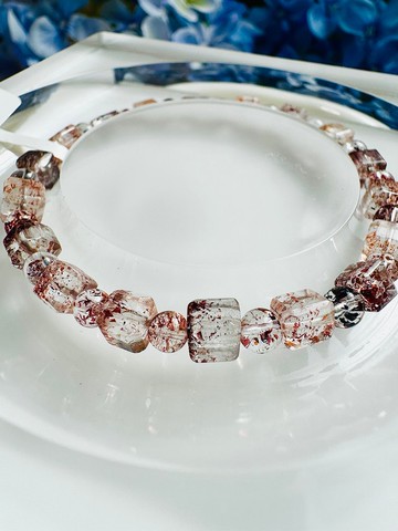 天然玻璃方糖方塊彩超七水晶5-5.5mm9.18g多礦三輪骨幹高頻水晶