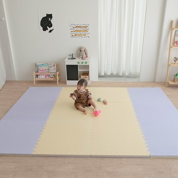 patopato嬰幼兒嬰幼兒防摔地墊60x60x3cm 雙色巧拼鵝黃&紫1包4片
