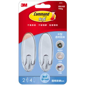 3M 無痕透明掛鉤 中型 2入