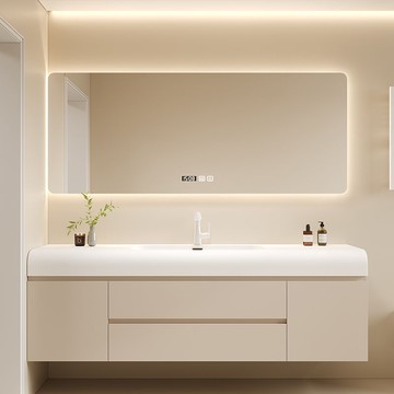 麗耐新款一體奶油洗手池洗手盆膚感洗漱浴室櫃組合洗臉盆衛生間175YJ 快速寄出