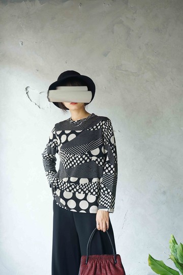 尋寶古著-歐普藝術黑白點線面上衣