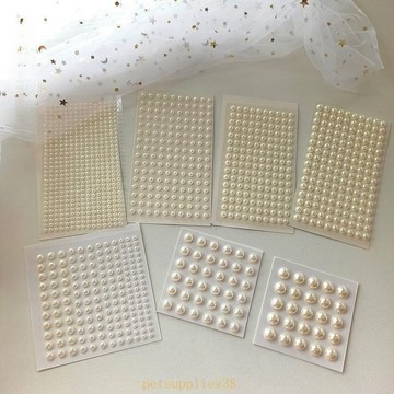12H美膩優雅米白色3-10MM亞剋力珍珠立體臉貼紙手工裝飾點綴單粒背膠