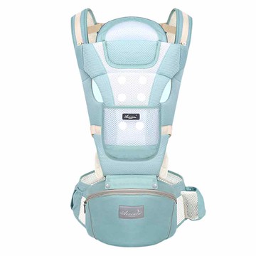 ANTIAN 嬰兒雙肩背帶/可收納腰凳背巾/透氣多功能新生兒背板  藍色  118 x 16 x 55~60cm