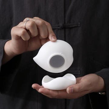 羊脂玉白瓷茶漏茶葉濾茶器陶瓷過濾網茶隔素燒功夫茶具配件泡茶濾