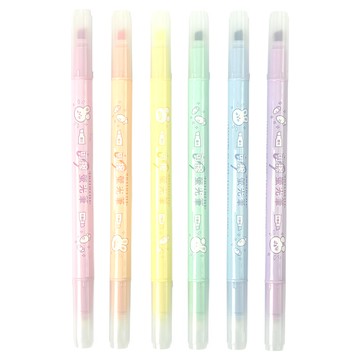 TEMPO 節奏牌 H-1514-6 可擦雙頭螢光筆 6色 柔和色系 適用於筆記、手帳重點標示  黃色/粉色/橘色/綠色/藍色/紫色  12支