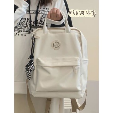 韓國學院風少女雙肩包日系休閑書包純色大學生百搭背包14寸電腦包