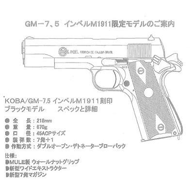 発火型モデルガン GM-7.5 INBELインベルM1911刻印