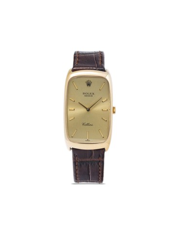 Rolex - pre-owned Cellini 25mm - unisex - 18kt Yellow Gold/Leather - One Size