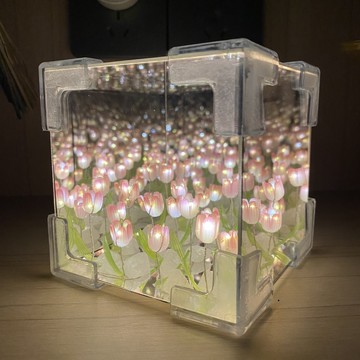 【台灣出貨】手工diy花海 鬱金香小夜燈 魔方郁金香小夜燈 高顏值手工DIY小夜燈材料包 送朋友閨蜜 交換禮物花燈小禮物