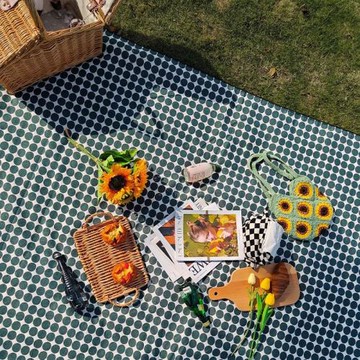 復古波點戶外野餐墊防水防潮加厚便攜野外露營加大墊子定制小尺寸