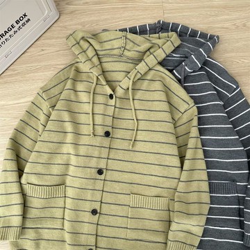 美式復古羊毛針織小外套上衣男秋冬季新款寬鬆慵懶感毛衣外套男