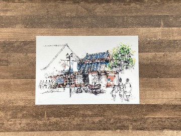 枯枝筆速寫 台南景點 鹽水永成戲院 水彩 插畫 手繪明信片