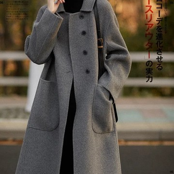 大碼女裝羊毛大衣女中長款秋冬寬鬆雙面絨毛呢外套
