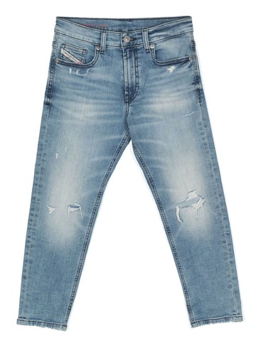 Diesel Kids - ripped-detail tapered jeans - kids - Elastane/Cotton - 16 yrs - Blue