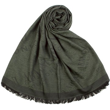 ARMANI COLLEZIONI字母LOGO混絲羊毛披肩圍巾(灰綠色)084052-1｜GoBrand購名牌