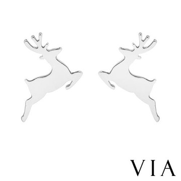 【VIA】節日系列 聖誕節日飛奔小鹿造型白鋼耳釘 造型耳釘鋼色