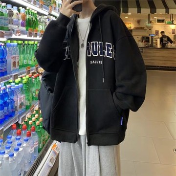 肥佬開衫衛衣男2022新款秋季連帽潮流寬松ins潮牌加肥加大碼外套