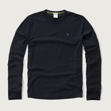 美國百分百【Abercrombie & Fitch】T恤 AF 長袖 T-shirt 麋鹿 素面 深藍 束口 S M號 F899