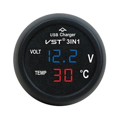 CNEC バッテリー電圧/室内温度モニター シガーソケット USBポート (ブルー) VST-706