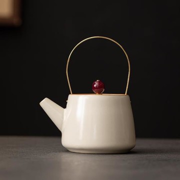 米黃汝窯提梁壺功夫茶具單壺小容量家用陶瓷茶水壺輕奢高檔泡茶壺