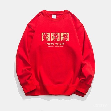 圓領衛衣2026新款馬年本命年酒紅色衣服冬季寬鬆加絨男生外套