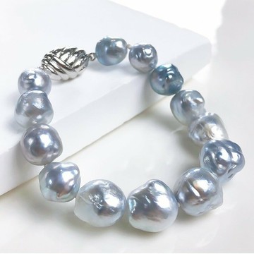藍血澳白系列 天然 南洋澳白 巴洛克珍珠 手鏈 銀藍光澤 古典風格 氣質優雅 高端珍珠飾品