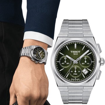 TISSOT 天梭 官方授權 PRX 計時機械錶 男錶 手錶 聖誕節 禮物-T1374271109100/綠42mm