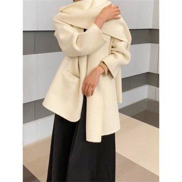 圍巾雙面羊毛大衣女短款25年秋冬新款韓版高級感寬松斗篷毛呢外套