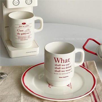 YOUNGFIRE ins博主同款韓式紅色字母馬克杯陶瓷情侶杯牛奶咖啡杯