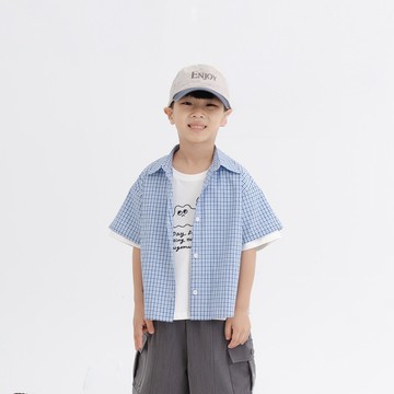 QUEENSHOP_S 中性 短袖 波波畝童裝親子系列 NO WORRY刺繡格紋襯衫 現+預 【01025839】