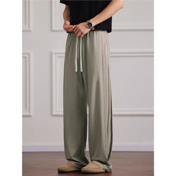 (免運)夏季桑蠶絲褲2025新款寬松直筒休閑褲子冰絲輕薄垂墜感運動衛褲男