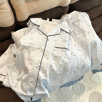 DUYI~夢詩 睡衣女日系卡通甜美可愛小貓咪春秋季網紅長袖長褲學生家居服套裝