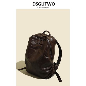 DSGUTWO 高端手抓紋真皮背包男女通用雙肩包2023秋冬新大容量背包