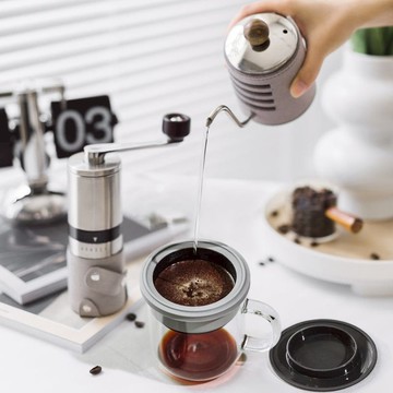 手沖咖啡三件組(咖啡壺-共2色/玻璃杯350ml-共4色/咖啡磨2.0) 咖啡壺-黑/咖啡杯-黑紅