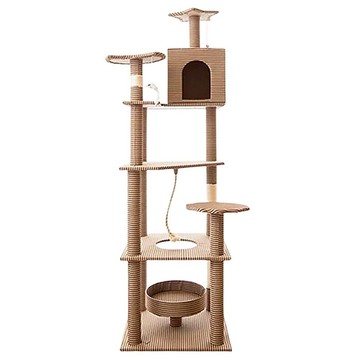 iCat 寵喵樂 多功能貓洞豪華房子大號貓跳台 MT01-K 木質 50*50*167CM  木質色  1個