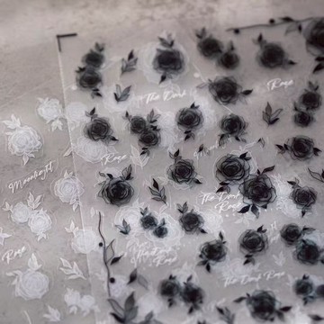 手繪玫瑰美甲貼紙 黑白玫瑰 哥德風 歐美個性風指甲貼紙 指甲裝飾 DIY材料 高質感美甲裝飾 轉印貼