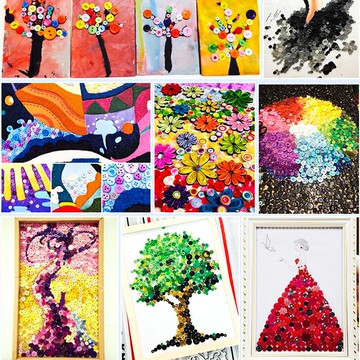 混裝彩色樹脂紐扣手工制作紐扣畫紐扣花材料包紐扣貼畫紐扣花束