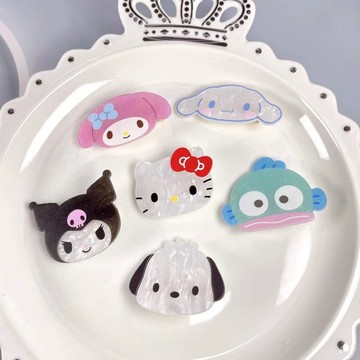 髮飾 三麗鷗家族系列 庫洛米 美樂蒂 KITTY卡通造型可愛壓克力對夾 髮夾 邊夾11974