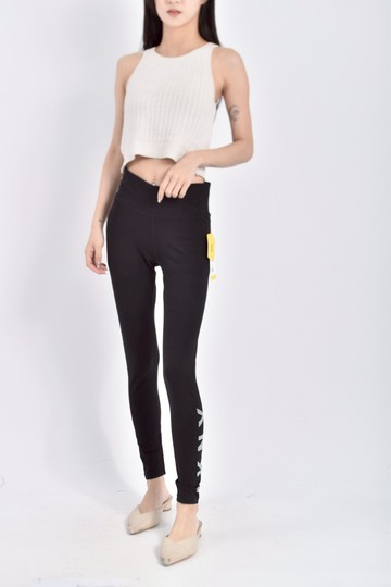 (S) dkny運動棉質鬆緊腰瑜伽低腰黑色長褲