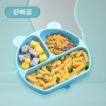兒童分隔餐盤 寶寶餐盤兒童童吸盤餐具套裝硅膠學吃飯訓練勺子分格盤卡通輔食碗『XY23353』