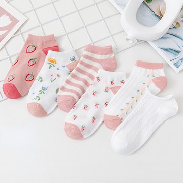粉色草莓襪子 春夏季薄款滌棉襪 可愛甜美女襪