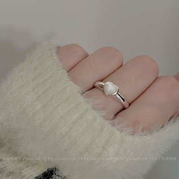 玩美飾集｜現貨&免運，S925全純銀 天然愛心白貝母純銀戒指 VR0088