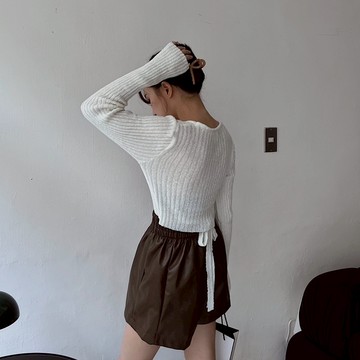 【Aa.chic】圓領坑條後綁帶針織上衣(三色).女裝/上衣/坑條/針織/圓領【C276119】