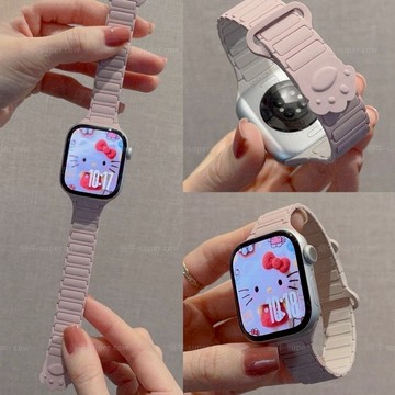 【細款】適用iwatch11錶帶 蘋果手錶帶S10可愛狗爪印磁吸硅膠applewatch9代透氣SE3腕帶8女款