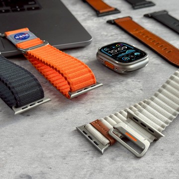 EDC-35 NASA探險家系列 Apple Watch 超彈力雙層尼龍透氣錶帶 (適用Ultra / Series 全系列) 49/46/45/44mm 星河橘｜黑扣